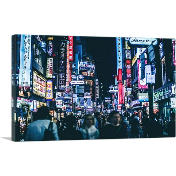 ARTCANVAS Busy Market Street at Night Tokyo Japan Canvas Art Print - Size: 18" x 12" (0.75" Deep)