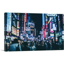 ARTCANVAS Busy Market Street at Night Tokyo Japan Canvas Art Print - Size: 18" x 12" (0.75" Deep)