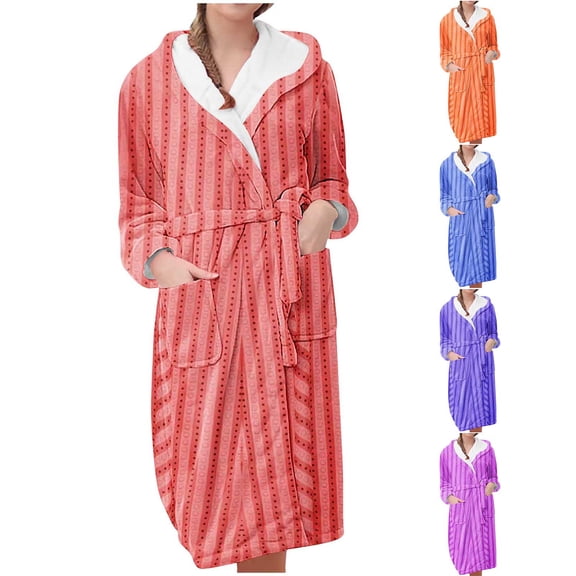 Bovxnpu Robes for Women, Women's Robe Soft Long Bathrobe Warm Fleece Shawl Collar Spa Robe Women Winter Home Clothes Nightgown