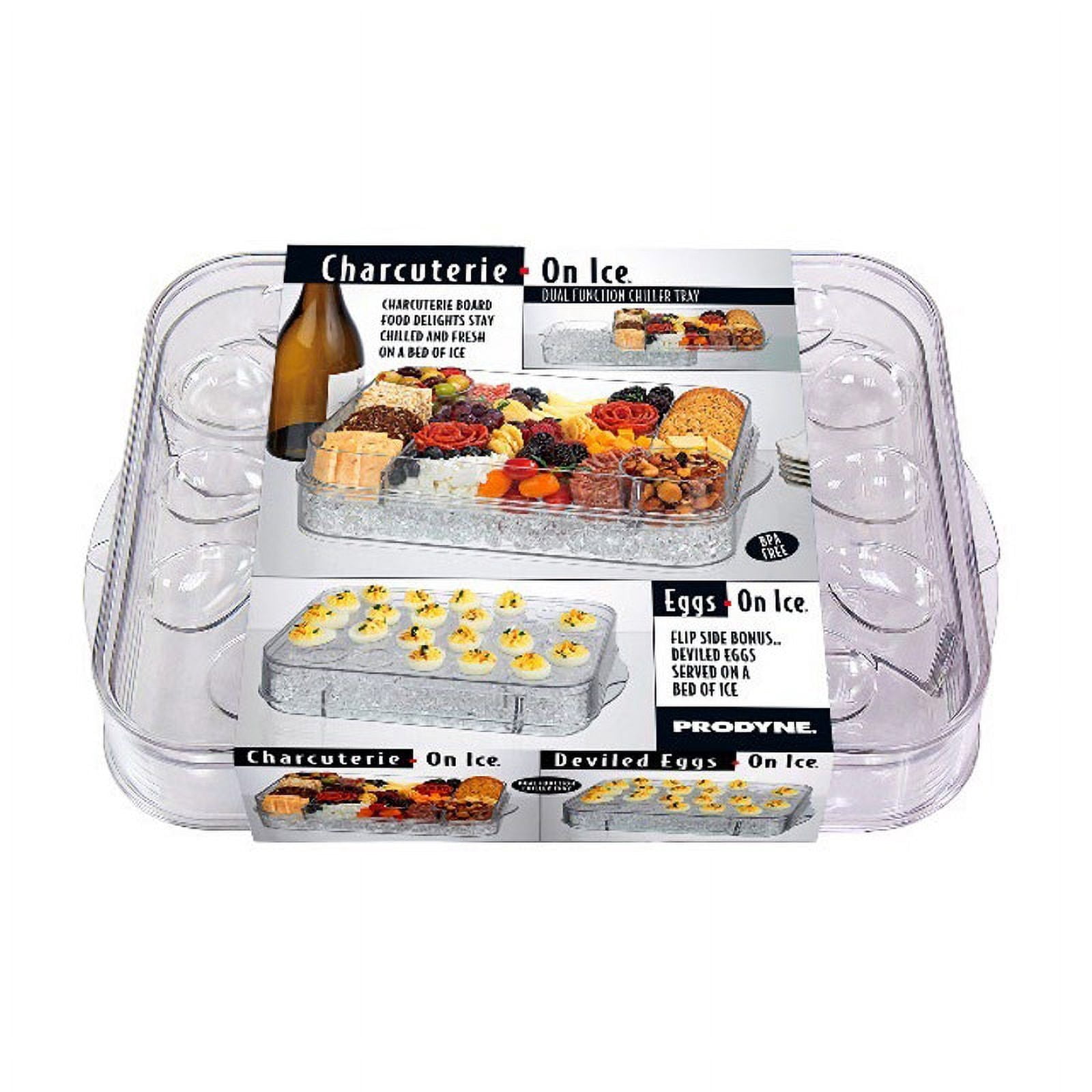 Prodyne Charcuterie On Ice & Deviled Eggs On Ice Platter 2 Piece Serveware Set, 16.5"L x 11"W x 4"H, Clear