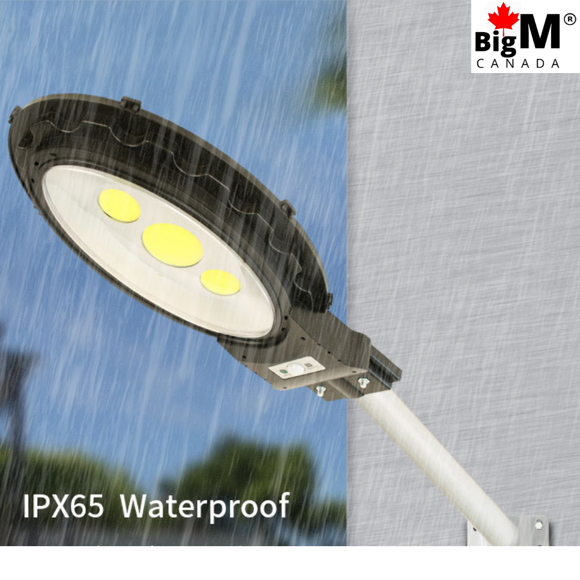 BigM Heavy Duty 500W LED COB Solar Street Light With Remote, Metal Handle & Motion Sensor For Parking Lot, Playground, Campground, Backyard, Park, Farm, Business Premises