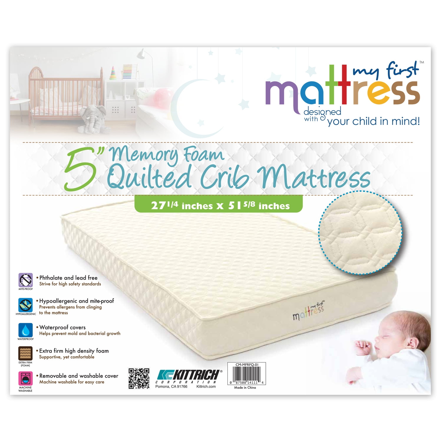 My First Standard Size Thick Crib Toddler Foam Mattress with Waterproof Quilted Cover Walmart