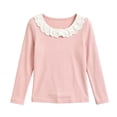 thumbnail image 5 of Little Girls Tops Layering Crew Neck Ruffle Loose Pullover Long Sleeve Color Block Casual Trendy Outfits Pink 1-2Years, 5 of 5