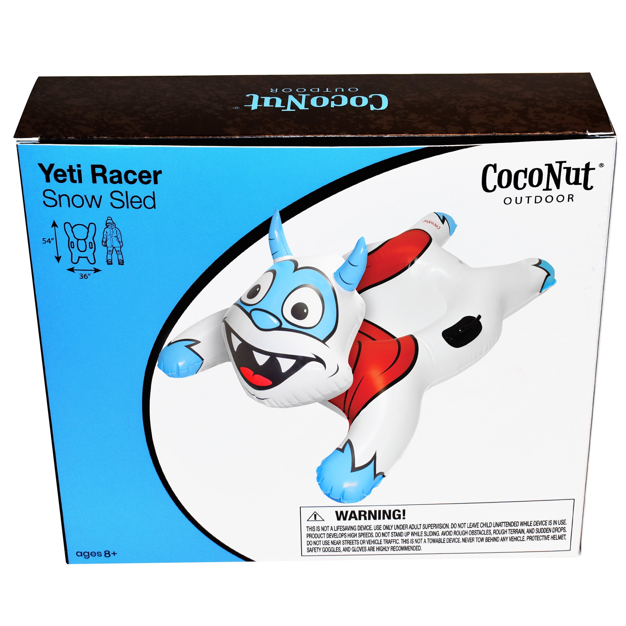 CocoNut Outdoor: Yeti Racer - 54x36" Snow Sled - Character Shaped Inflatable Winter Tobaggan, Cold Resistant PVC, 200lb Cap, Kids-Teens-Adults 8+