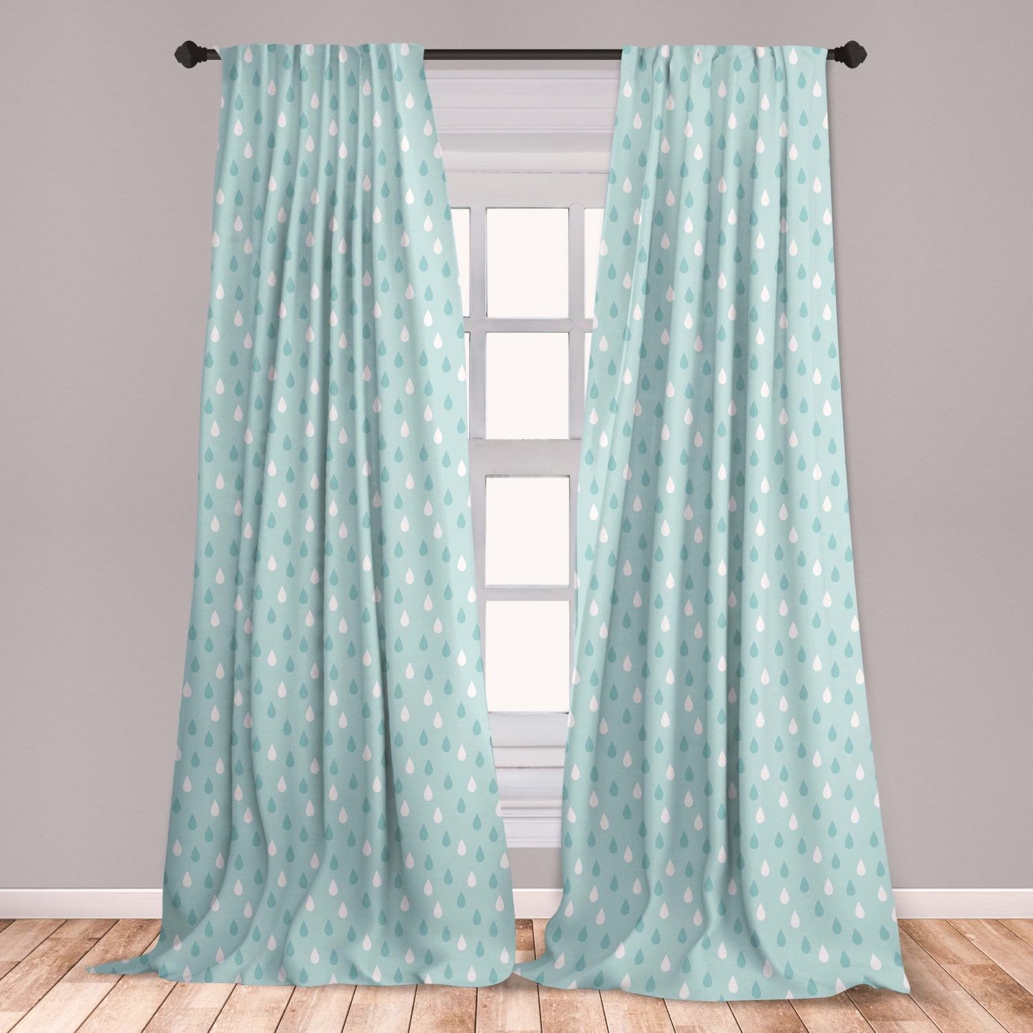 Pale Blue Curtains 2 Panels Set, Separate Droplets Motif in Different