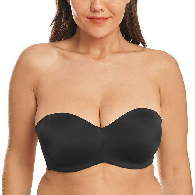 Wingslove Soutien-gorge Sans Bretelles pour Femme, Grande Taille, à Armatures, Contour Multi-Positions, Noir 36DD