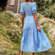 thumbnail image 5 of Vestido Vestido largo básico para mujer, estilo bohemio, Color sólido, manga abombada, traje de vacaciones Cgtredaw Azul T M para Mujer, 5 of 5