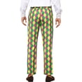 thumbnail image 3 of INSPIRE CHIC Men's Pant Diamond Plaid Pattern Regular Fit Color Block Suit Trousers 34 Green Purple, 3 of 6