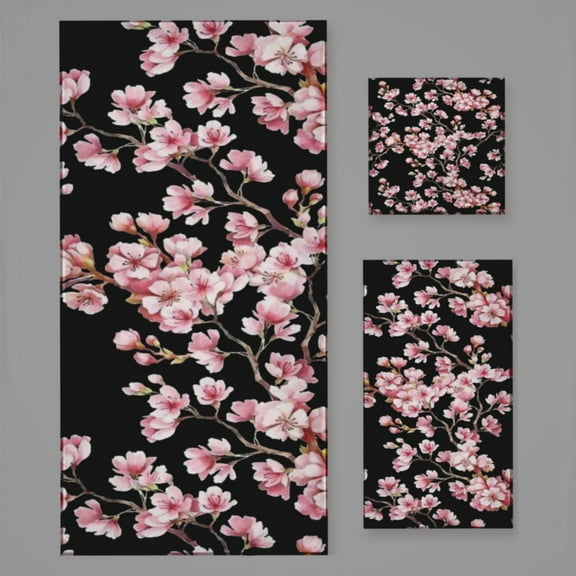 Cherry Blossom Print Bath Towel Sets For Bathroom Hand Towels Fingertip Towels 3 Piece Soft Absorbent For Bathroom Kitchen Hotel Beach