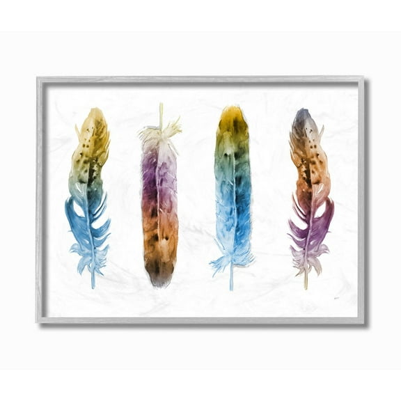 Stupell Industries Feathers In Watercolor Design Gray Framed Art Print Wall Art, 11x14, by Third and Wall