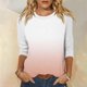 thumbnail image 2 of Camisas de Manga Corta para las Mujeres, 3/4 Manga Color Sólido Gradiente Impreso Cuello Redondo Casual Top Hecho de Tejido Súper Suave, Blusas de Manga Corta para las Mujeres, 2 of 5