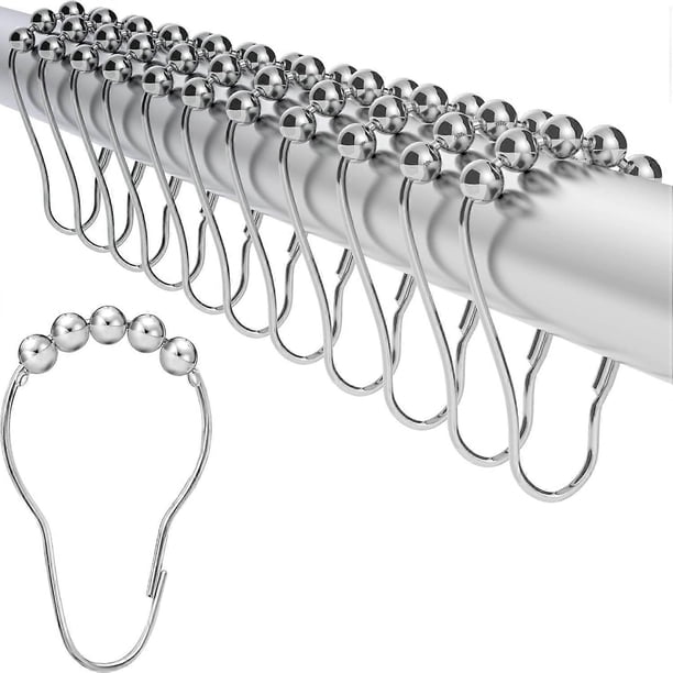 Shower Curtain Rings Hooks Rustproof Stainless Steel Nickel Chrome Plating for Bathroom Shower Curtain Rods- Set of 12