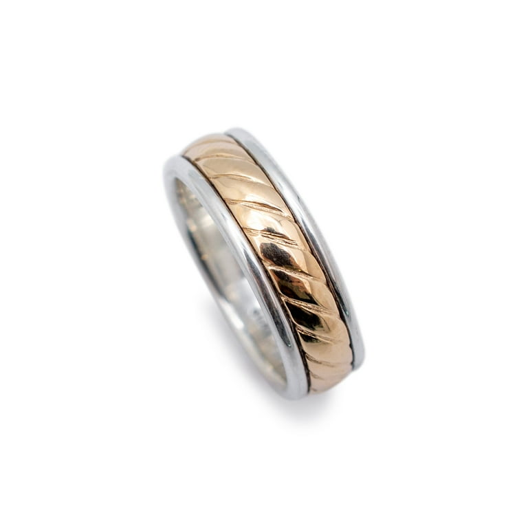 Retired James Avery 925 Sterling Silver 14K Yellow Gold Fluted Wedding Ring Women s Size 4.5 Grey Type