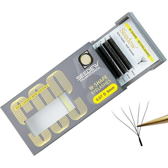 shiyou-SEEDEW 5D Lash Extensions, 0.07mm D Curl 9mm 12 Rows/Tray, W Shape Flat Stem, Korean PBT Volume False Eyelashes Grafting for Beginner Artist, Lash Tech, Beauty Salon(5D-Matte Black-0.07-D-9mm)