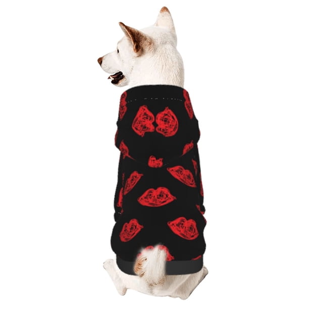 Balery Red Beautiful Lips Sudadera con Capucha para Perros Pequeños – Ropa para Mascotas, Disfraz para Perros y Gatos, Ideal para Fiestas y Cosplay-X-Large