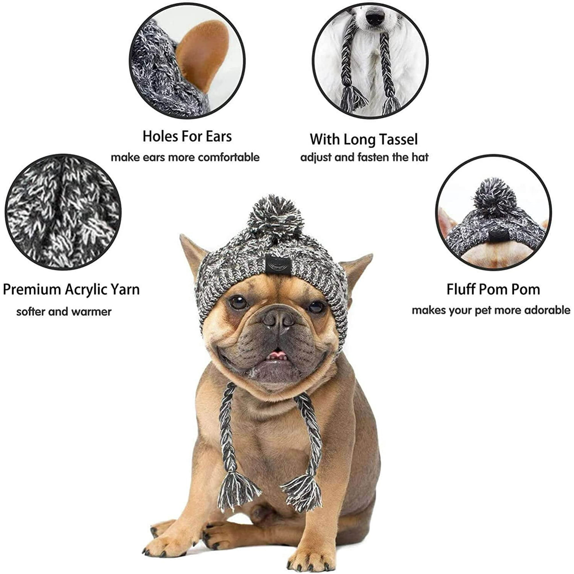 Hat Warm Pet Dog Knitted Hat Pet Dog Winter Knitted Hat Hats for Small Dogs Winter Dog Hat with Ear Holes and Long Tassel Grey Walmart