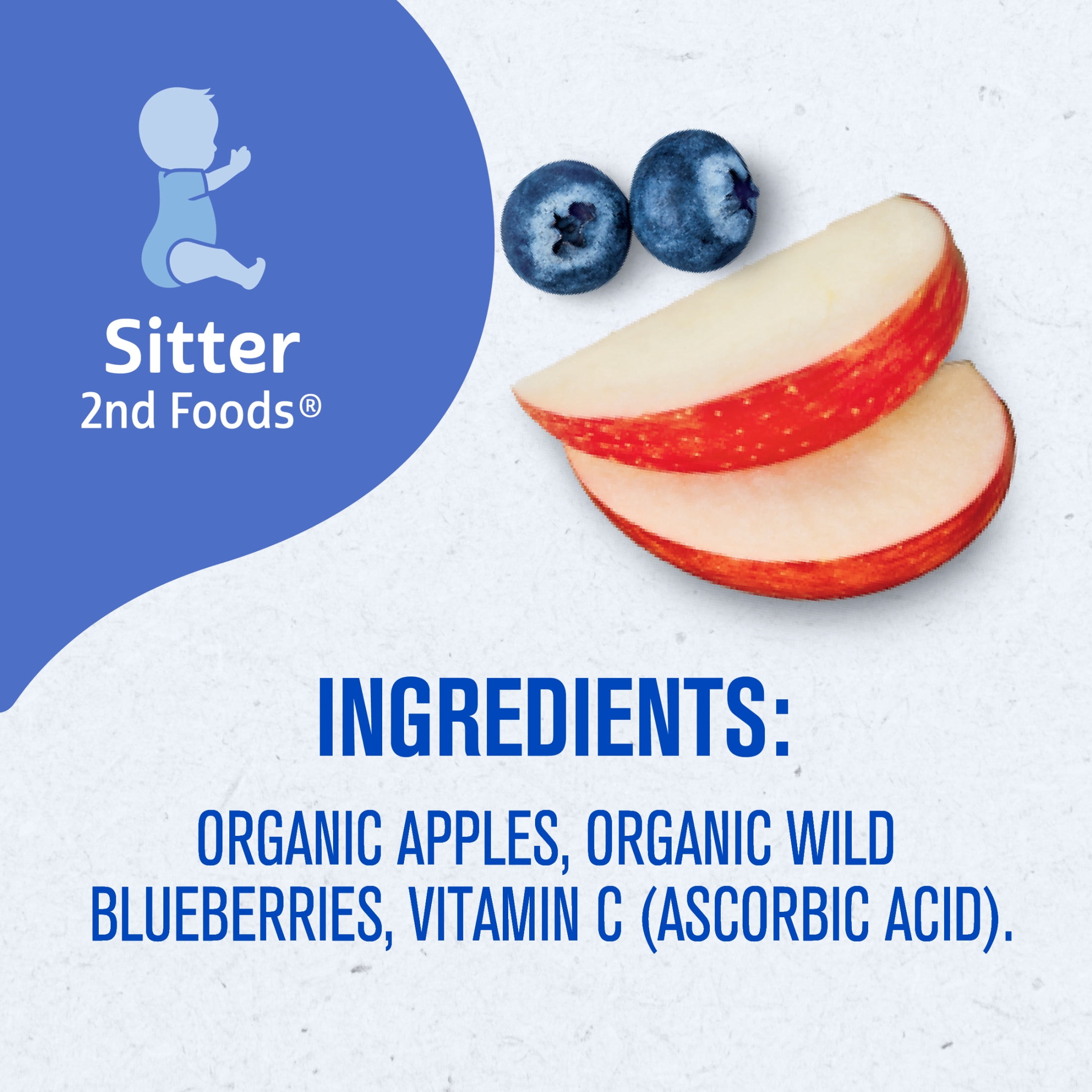 Gerber Stage 2 Baby Food, Organic Apple Wild Blueberry Jar, Non-GMO, Baby Puree, 10PK