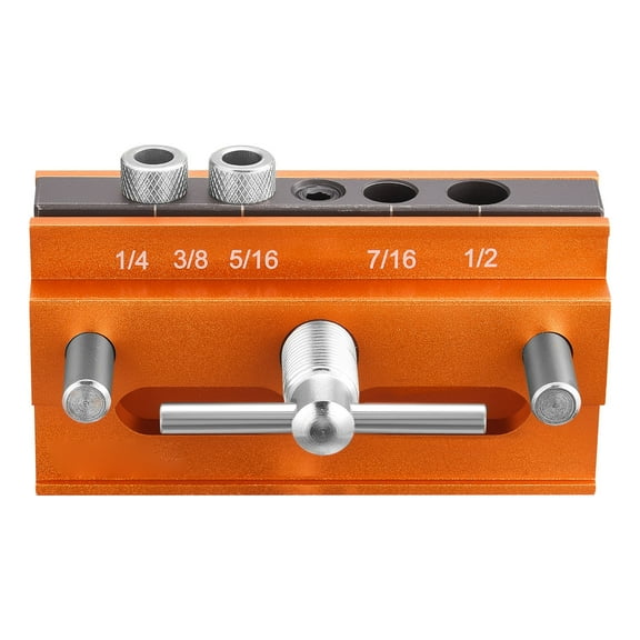 KFFKFF Doweling Jig Kit, Self-Centering Dowel Drill Jig for Precise Holes, Aluminum Alloy Woodworking Tool with 6 Drill Guide Bushings, Adjustable Width, Ideal for Woodworking, Drilling, and Marking