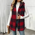thumbnail image 3 of cocolona Womens Sleeveless Fleece Vest Casual Plaid Hooded Button Tunic Jackets Fall Winter Warm Coats, 3 of 9