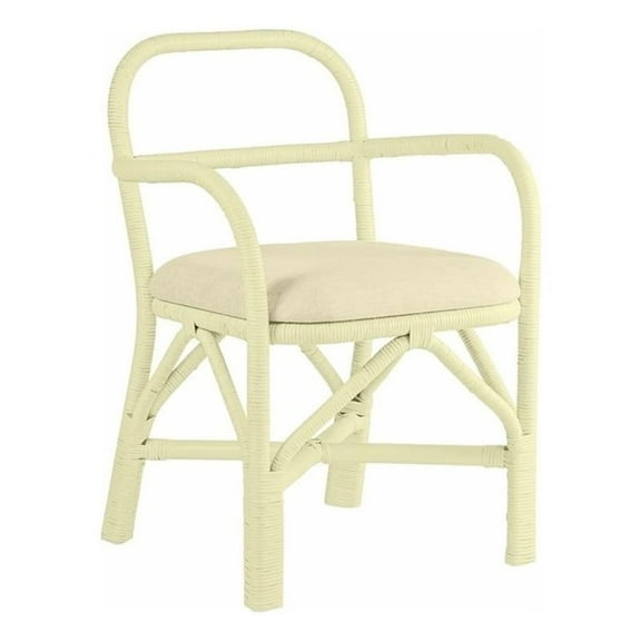 Pemberly Row 19.1" Coastal Fabric Rattan Dining Chair in Cream