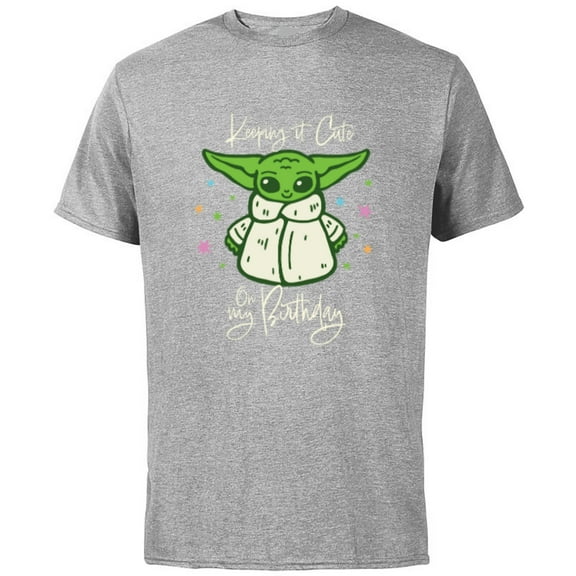 Star Wars Grogu Mandalorian Keeping It Cute on My Birthday - Short Sleeve Cotton T-Shirt for Adults - Customized-Red