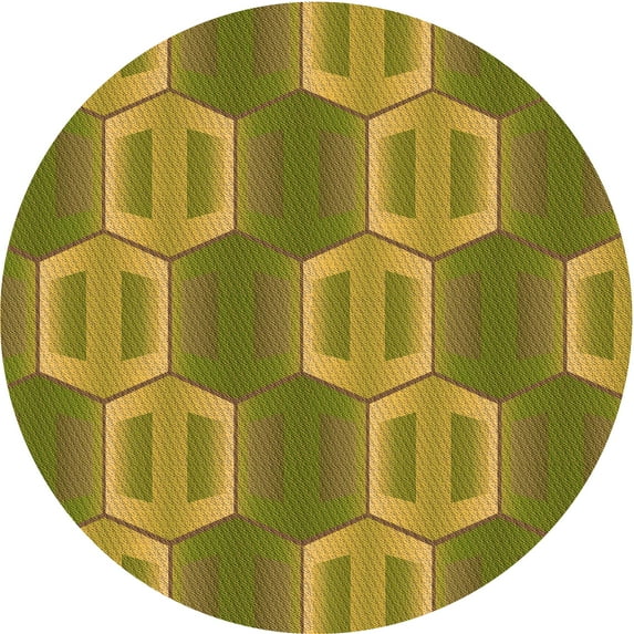 Ahgly Company Indoor Round Patterned Dark Yellow Green Area Rugs, 5' Round