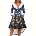 thumbnail image 4 of Christmas Dresses for Women Women's Fashion V-neck Casual Fit Christmas Print Party Long Sleeve Dress with Fur for Festive Occasion,Black,L, 4 of 6