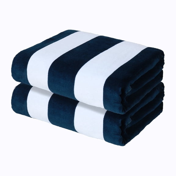 Exclusivo Mezcla 2-Pack Cotton Large Cabana Stripe Beach Towels, Super Absorbent Soft Plush Pool Towel, Bath Towel (Dark Navy, 30"x60")