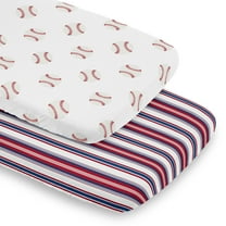 Sweet Jojo Designs Baseball Patch Red White and Blue Baby Bassinet Fitted Sheets 2 Piece Set