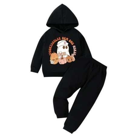 

WUXIAN Toddler Boys Girls Long Sleeve Halloween Pumpkin Printed Hooded Tops T-Shirts Pants Outfits Infants Baby Trousers Children Comfortable Dailywear