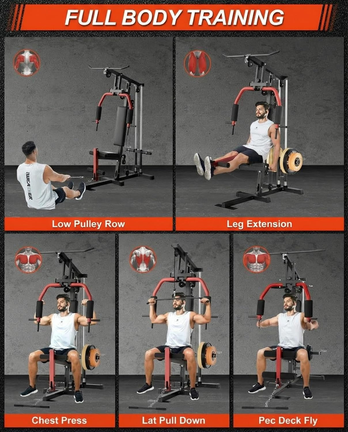 Home Gym Machine, Weight Machines for Home Gym Full Body Workout Strength Training Equipment with Chest Press, Leg Extension, LAT Pulldown and Cable System