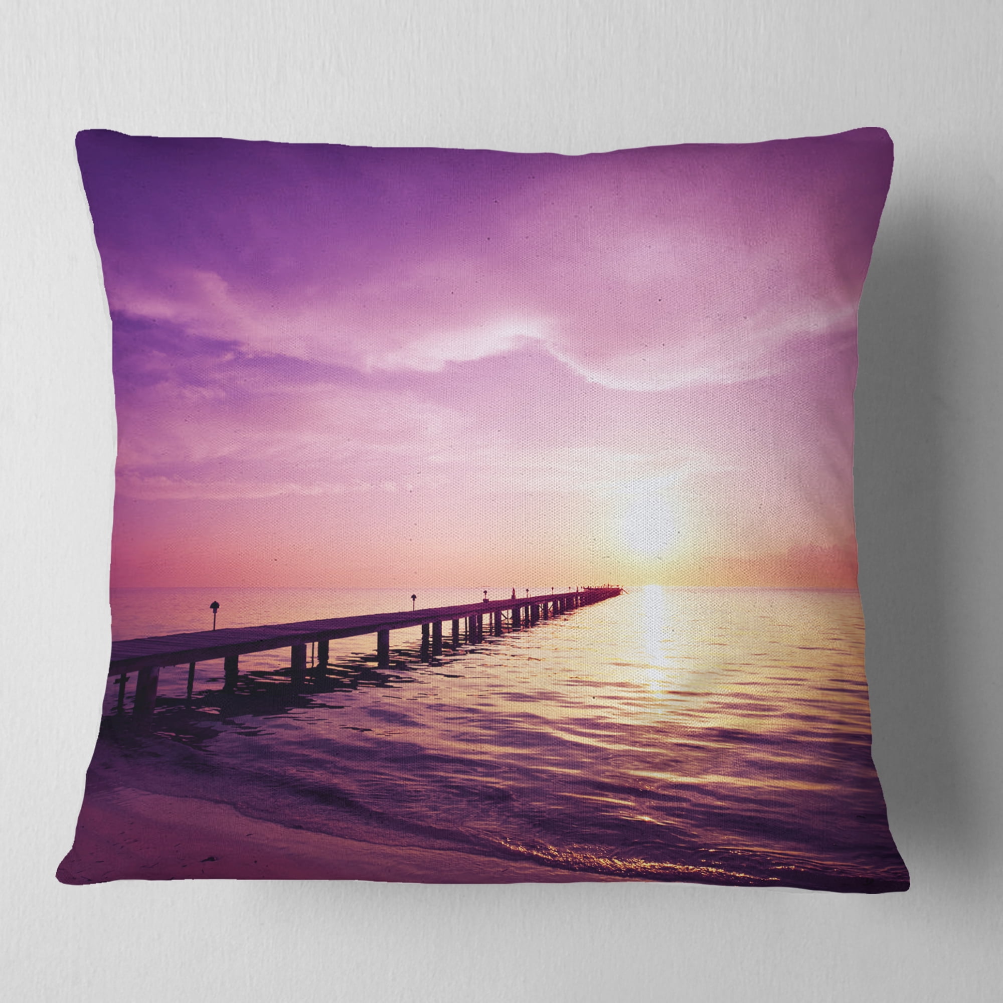 Designart Boardwalk in Purple Seashore - Seashore Throw Pillow - 16x16