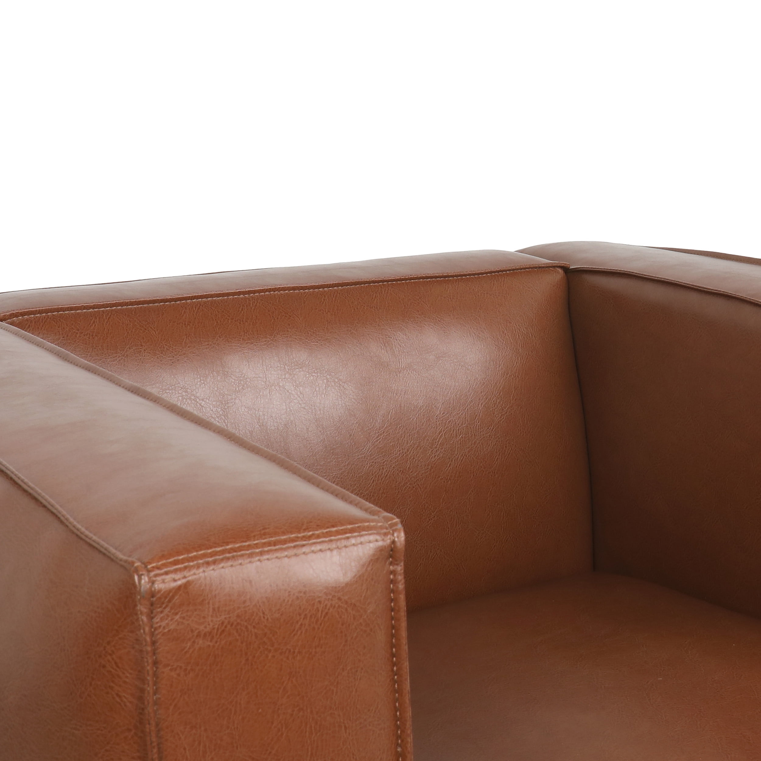 Noble House Denison Faux Leather 3 Piece Club Chair and Sofa Set, Cognac Brown and Dark Walnut