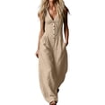thumbnail image 2 of Hvogkswy Cargo Jumpsuits for Women V-Neck Sleeveless Adjustable Strap Button Front Romper Fashion Comfy Outdoor Hiking Casual Wide Leg Jumpsuit, 2 of 7