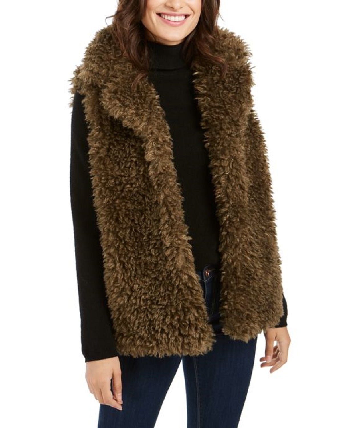 Faux-Fur Duster With Collar, Green 