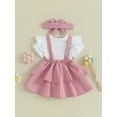 thumbnail image 4 of Bagilaanoe 3Pcs Newborn Baby Girls Overalls Dress Set Short Sleeve Romper Tops + Suspender Skirt + Headband 3M 6M 12M 18M 24M Infant Casual Clothes, 4 of 9
