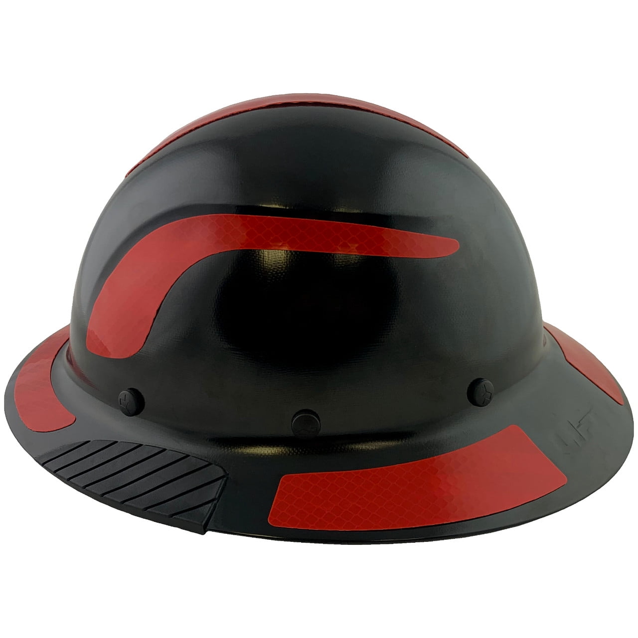 DAX Fiberglass Composite Hard Hat - Full Brim Black with Reflective Red Decal Kit Applied