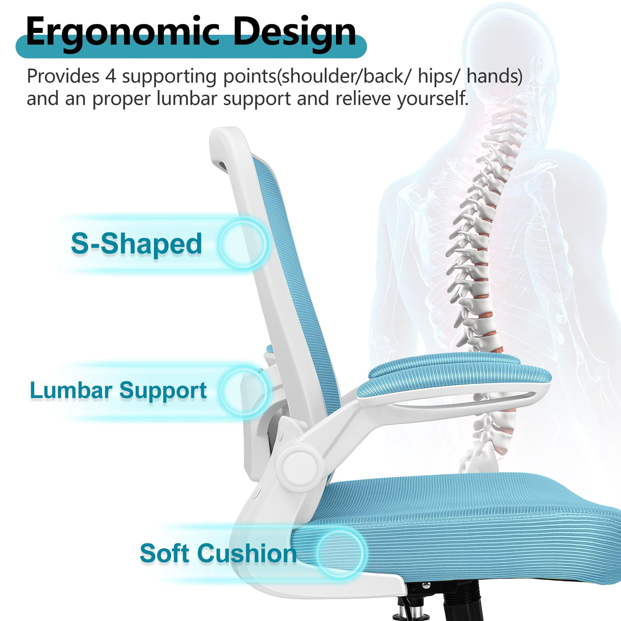 Office Chair, Ergonomic Desk Chair Breathable Mesh Chairs Adjustable High Back Lumbar Support Flip-up Armrests, Executive Rolling Swivel Comfy Computer Chairs Home Office Black