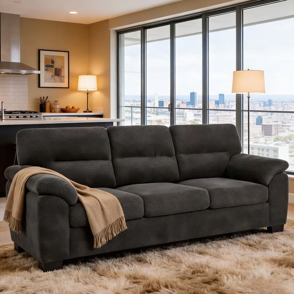 Shaiailed 81" Gray 3 Person Couch,Apartment Size Couch with Textured Fabric,Living Room Couch with Large Backrest and Wide Armrest,Small Apartment Couch for Living Room