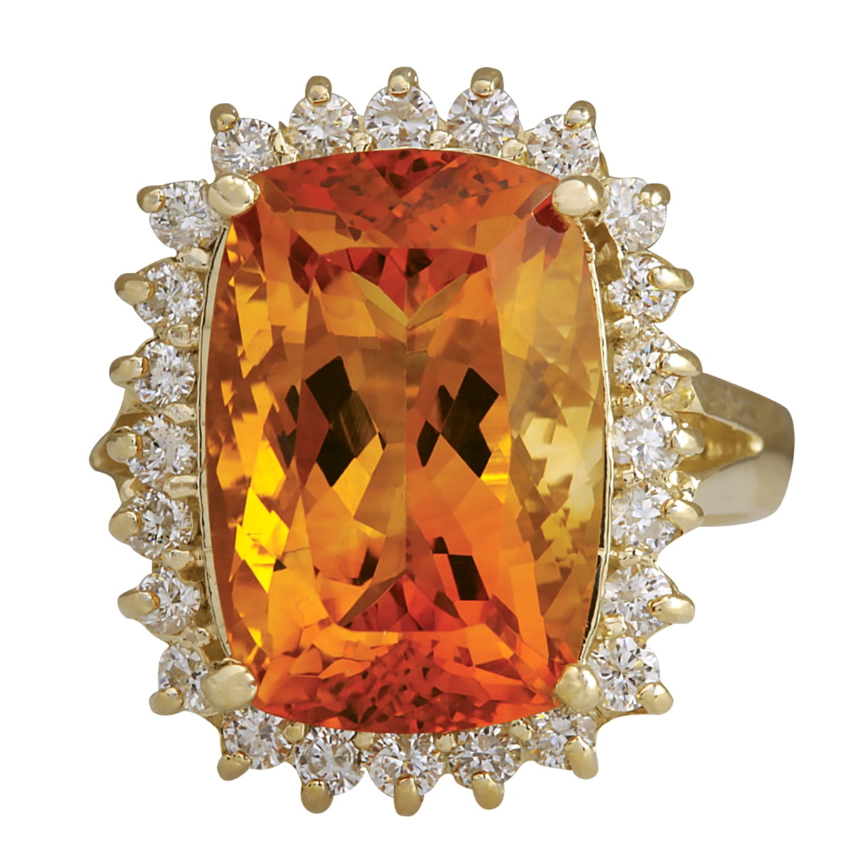 8.87CTW Natural Citrine And Diamond Ring 14K Solid Yellow Gold by