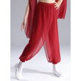 thumbnail image 2 of YiZYiF Kids Girls Chiffon Flowy Modern Dance Pants Belly Dancewear Arabic Princess Wide Leg Trousers Burgundy 10, 2 of 7