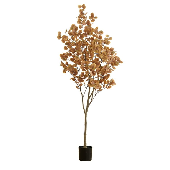 Nearly Natural 7ft. Artificial Autumn Fall Eucalyptus Tree, Orange