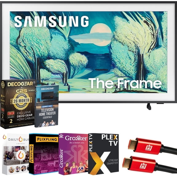 Samsung 50" The Frame LS03FA QLED 4K TV 2025 Art Mode, Vision AI | CPS Exclusive 26 Month Protection, 2x HDMI Cables, Premiere Movies Streaming & Deco Gear Complete Home Theater Beginner's Guidebook