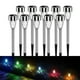 thumbnail image 1 of Luces solares Luces LED para exteriores de caminos de jardín | 3 modos de luz (blanco, cálido, color) | IP65 a prueba de agua | Acero inoxidable | Alimentado por energía solar | Paquete de 10, 1 of 8