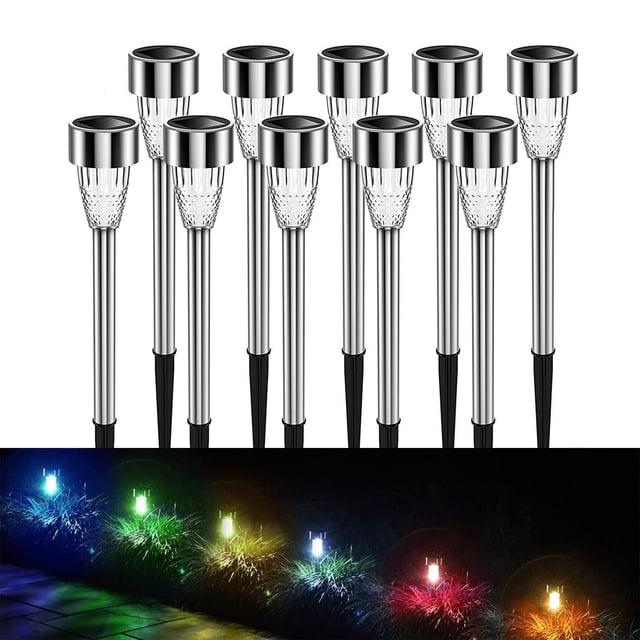 Lampes Solaires de Rue Lampes Solaires d'Extérieur pour Jardin Lot de 10, Éclairage de Sentier Extérieur, Lampes Solaires à DEL Résistantes à l'Eau, Allumage/extinction Automatiques, Déco de Sentier de Cour et Patio, Lumière Blanc Chaud Cadeaux des Fêtes