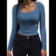 thumbnail image 1 of Camisas de Larga con Cuello Redondo para Mujer, Blusas Informales de Punto Acanalado de Corte Ajustado, Camisetas Básicas de Trabajo para Verano y Otoño. Azul XXL, 1 of 9