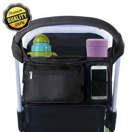 BEST STROLLER ORGANIZER for Smart Moms, Universal Baby Stroller Bag, Fits All Strollers, Premium Deep Cup Holders & Extra-Large Storage Space for iPhones, Diapers,