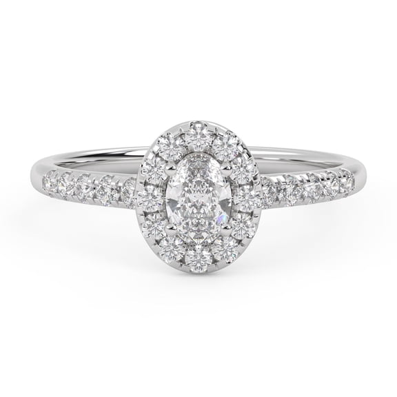 AFFY Halo Solitaire Engagement Ring for Women, 0.60 Carat (ctw) Oval And Round Lab Grown Diamond Ring In 14K White Gold Over 925 Sterling Silver F-G-H, SI Quality Ring Size-4