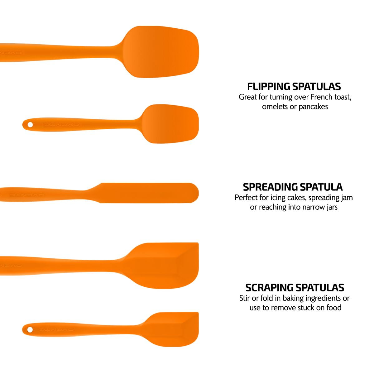 OVENTE Silicone Spatula Set of 5, Food Grade Rubber Spatula with High Heat Resistant, BPA-Free and Dishwasher Safe, Nonstick Kitchen Utensils for Baking, Cooking and Mixing, Orange SP12305O