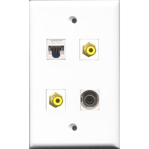 RiteAV - 2 Port RCA Yellow and 1 Port 3.5mm and 1 Port Cat5e Ethernet White Wall Plate
